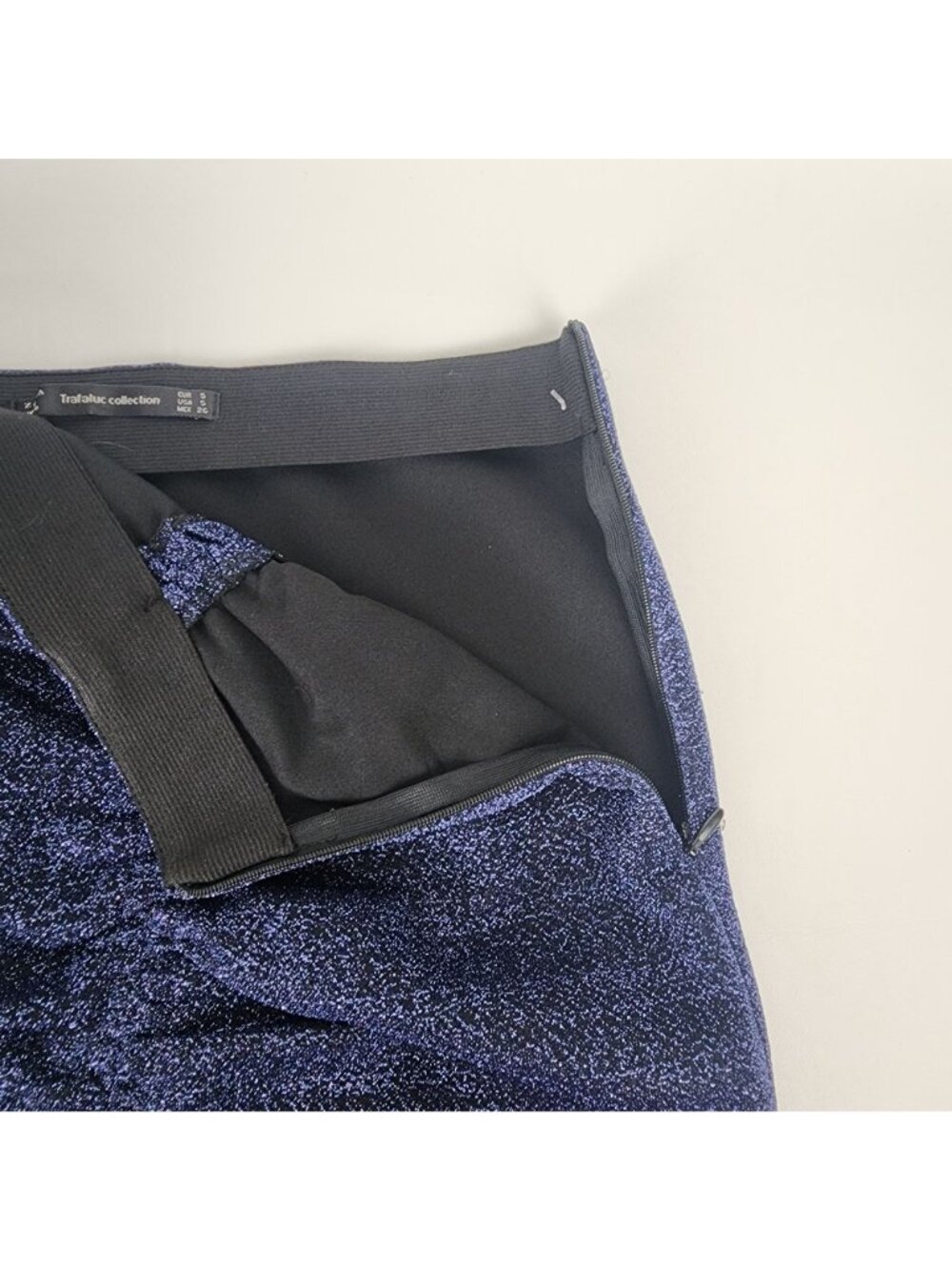 Zara Trafaluc Blue Metallic Sparkle Mini Skirt Size Small Stretch Lined Party - Picture 6 of 16